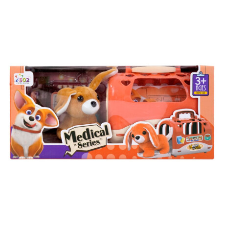 Perro de peluche con transportadora y accesorios Perro de peluche con transportadora y accesorios