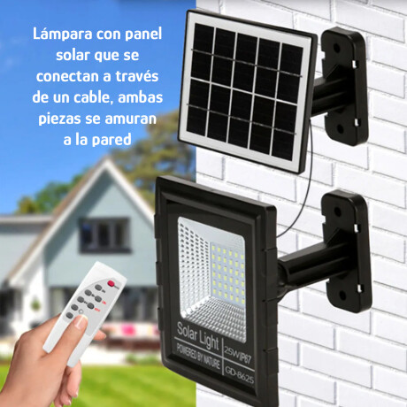 Foco Exterior Solar p/Pared Led 25W c/ Control y Sensor Luz Negro