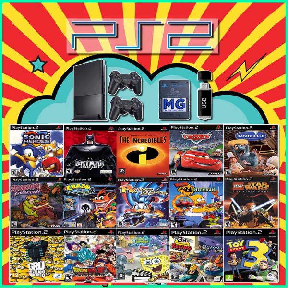 COSOLA Playstation 2 PS2 PLAY 2 USB Pack 2 