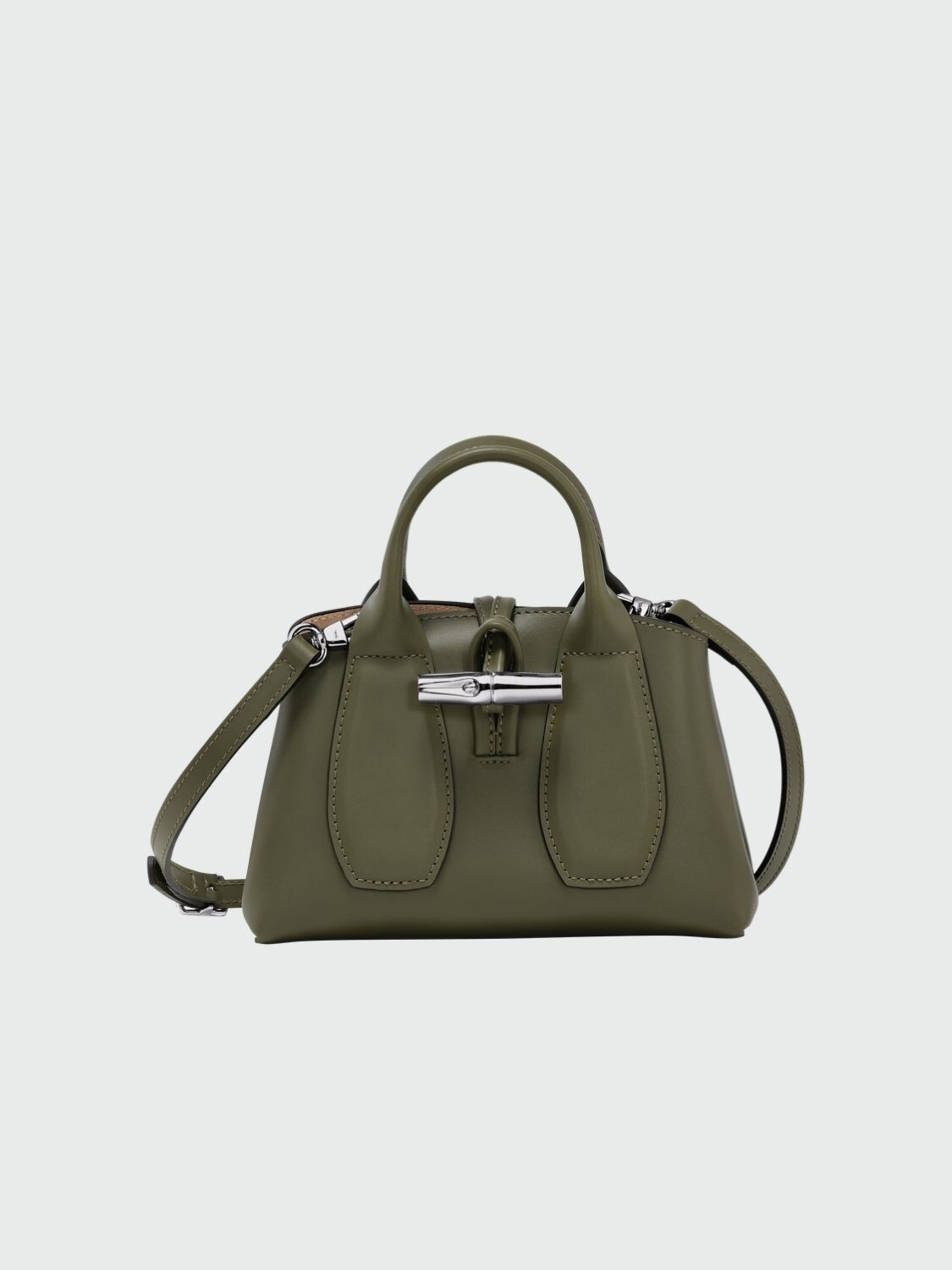 Longchamp -Cartera de cuero XS con correa extraible, LE ROSEAU Verde