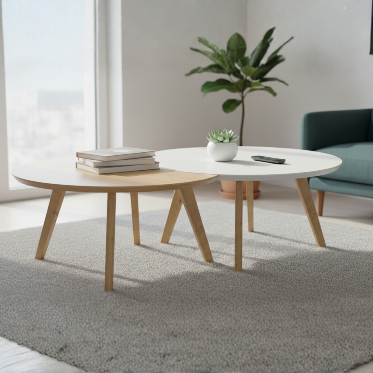 Mesa de Centro Classic - Luna - Conjunto - Línea Manhattan - Blanco/Natural 