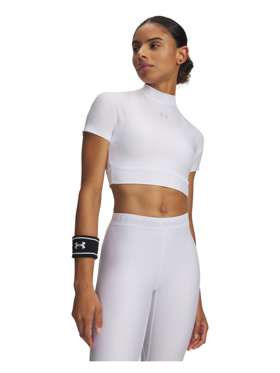 Top UA HeatGear Crop Mock SS Mujer 6010006-100 - Blanco 
