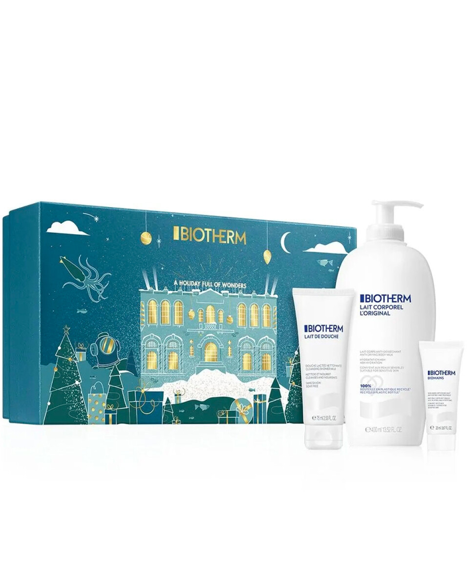 Pack Biotherm Lait Corporel 400ml + Lait de Douche 75ml + Biomains 20ml 