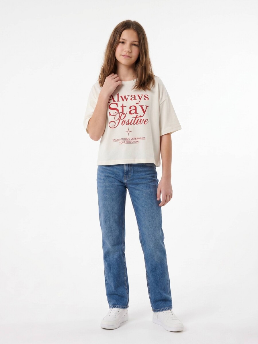 Remera m/c estampa Stay Positive - Crudo 
