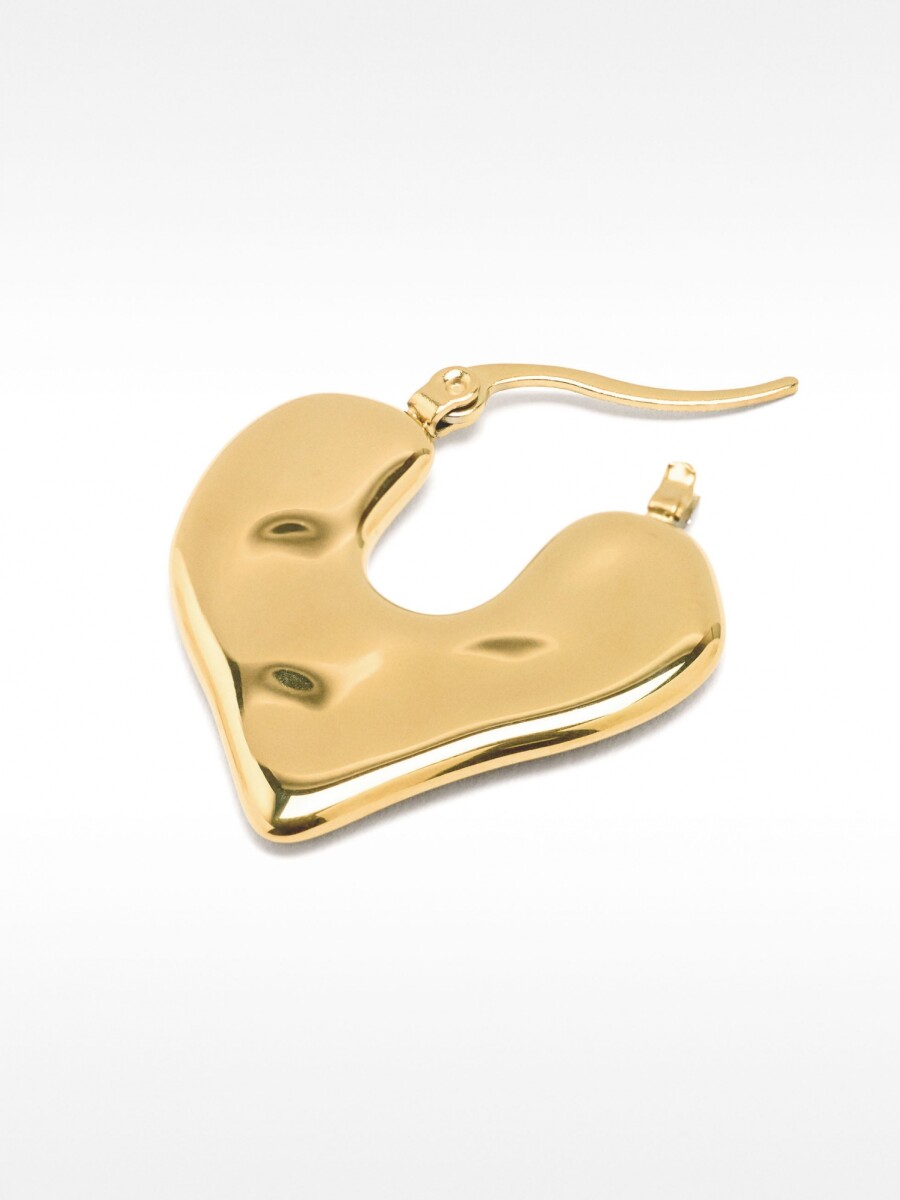 Pendiente Individual Con Corazón En Relieve - Acero Inoxidable dorado