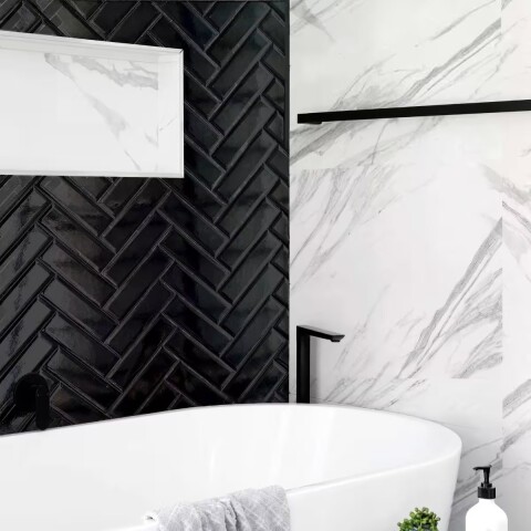 Cerámica de pared Brick Black 7,5x25 cm Brillante Cerámica De Pared Brick Black 7,5x25 Cm Brillante