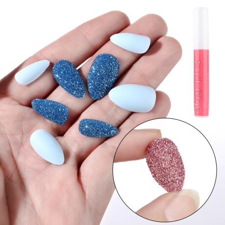 Set De Uñas Postizas Lisa Punta Ballerina Brillos Violeta