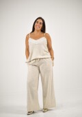 Musculosa 100% lino con dorado y broderie Musculosa 100% lino con dorado y broderie