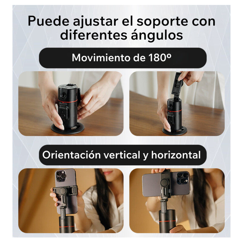 Soporte teléfono seguimiento Facial/Cuerpo IA automático 360° clip Sin Color