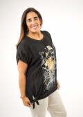 Blusa con nudo estampada con dorado Negro