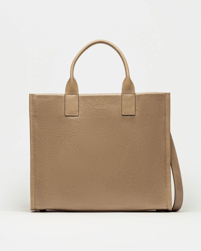 Cartera de mano Capri en cuero arrugado Taupe Niquel