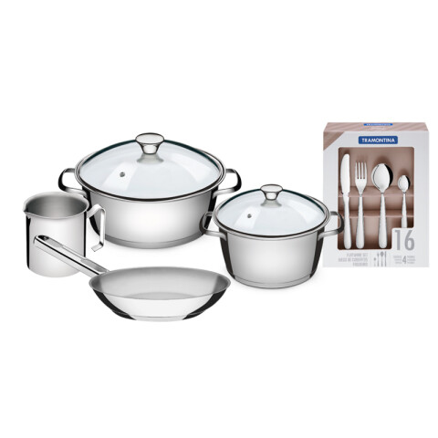 Juego ollas 4 piezas "ALLEGRA" + juego de cubiertos -TRAMONTINA TF6527