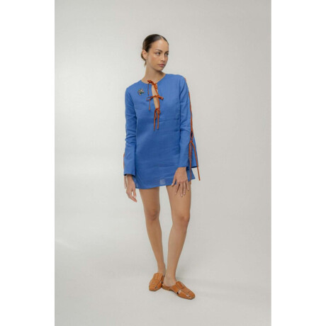 Vestido Tira Linen Azul