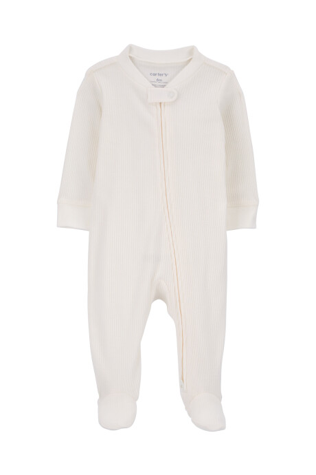 Pijama uno pieza de algodón acanalado, con pie, marfil Pijama uno pieza de algodón acanalado, con pie, marfil