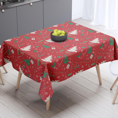 Mantel Rectangular Bukara Peva 140 x 210 cm Navidad Árbol Rojo