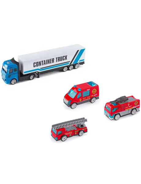 Camión con trailer + 3 vehículos de bomberos Camión con trailer + 3 vehículos de bomberos