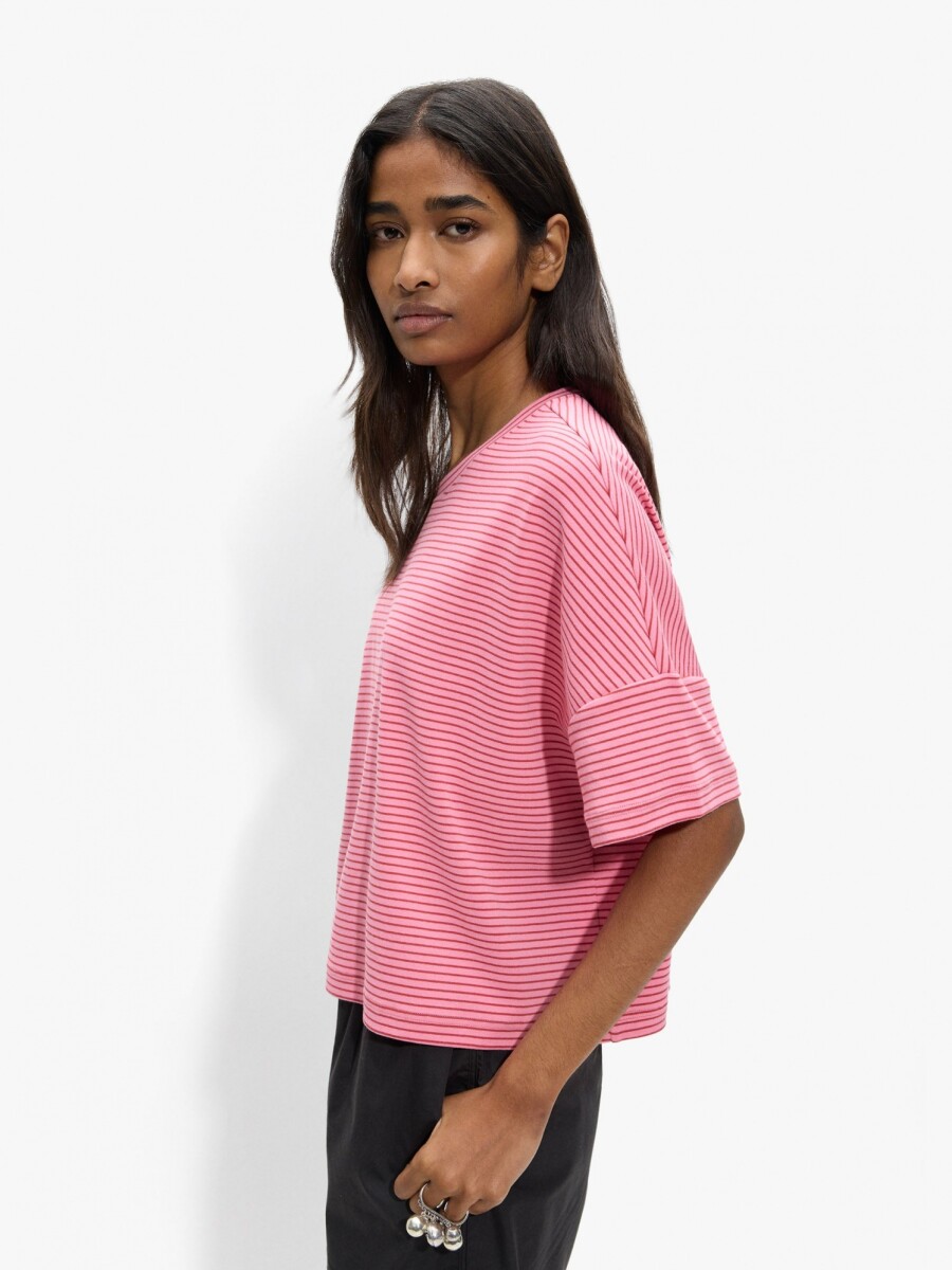 Camiseta De Algodón Con Rayas rosa