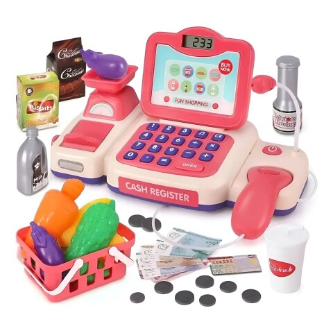 Caja Registradora Infantil Juguete C/ Sonido y Accesorios Color Rosa