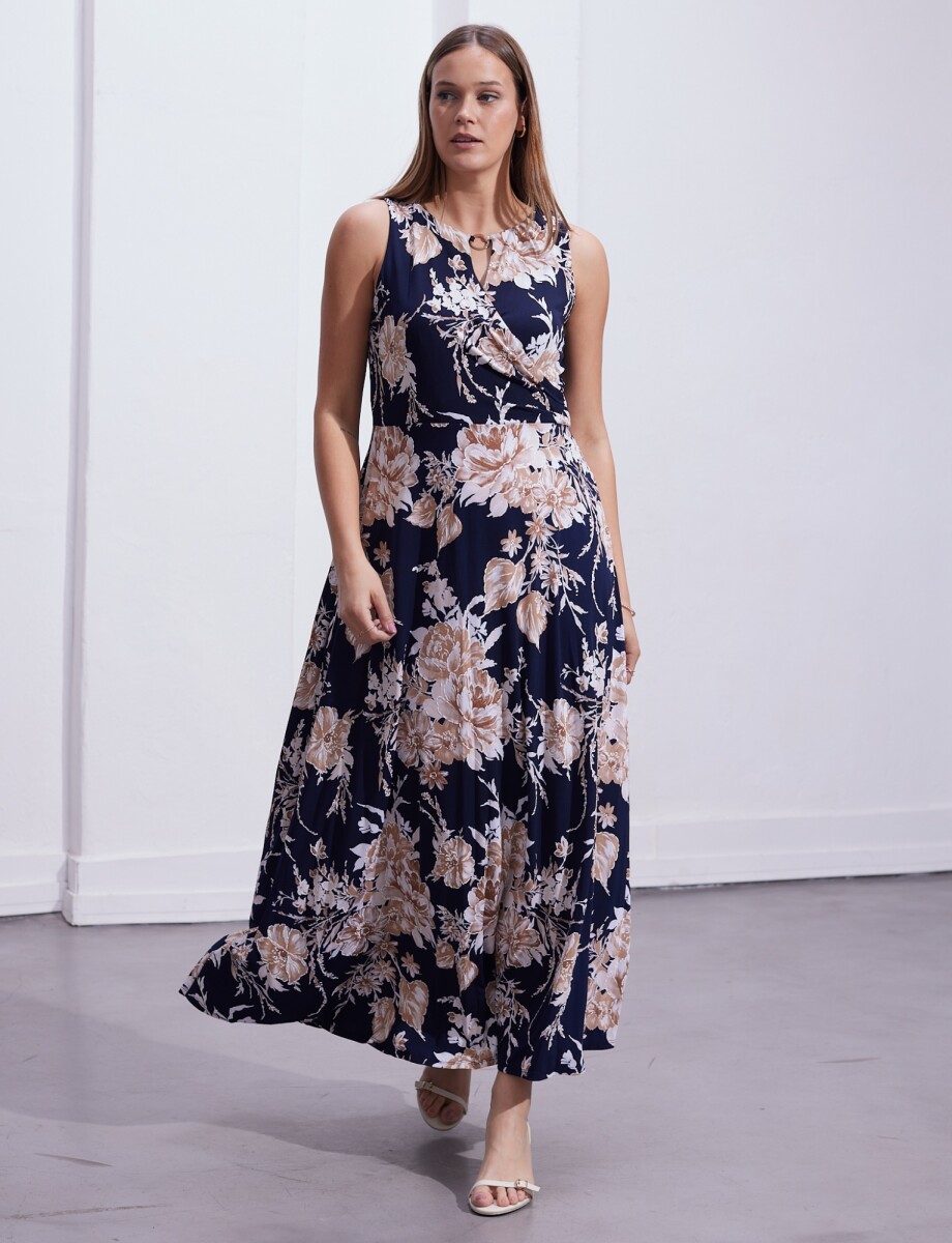 Vestido Maxi Keyhole Metal - Azul/multi 