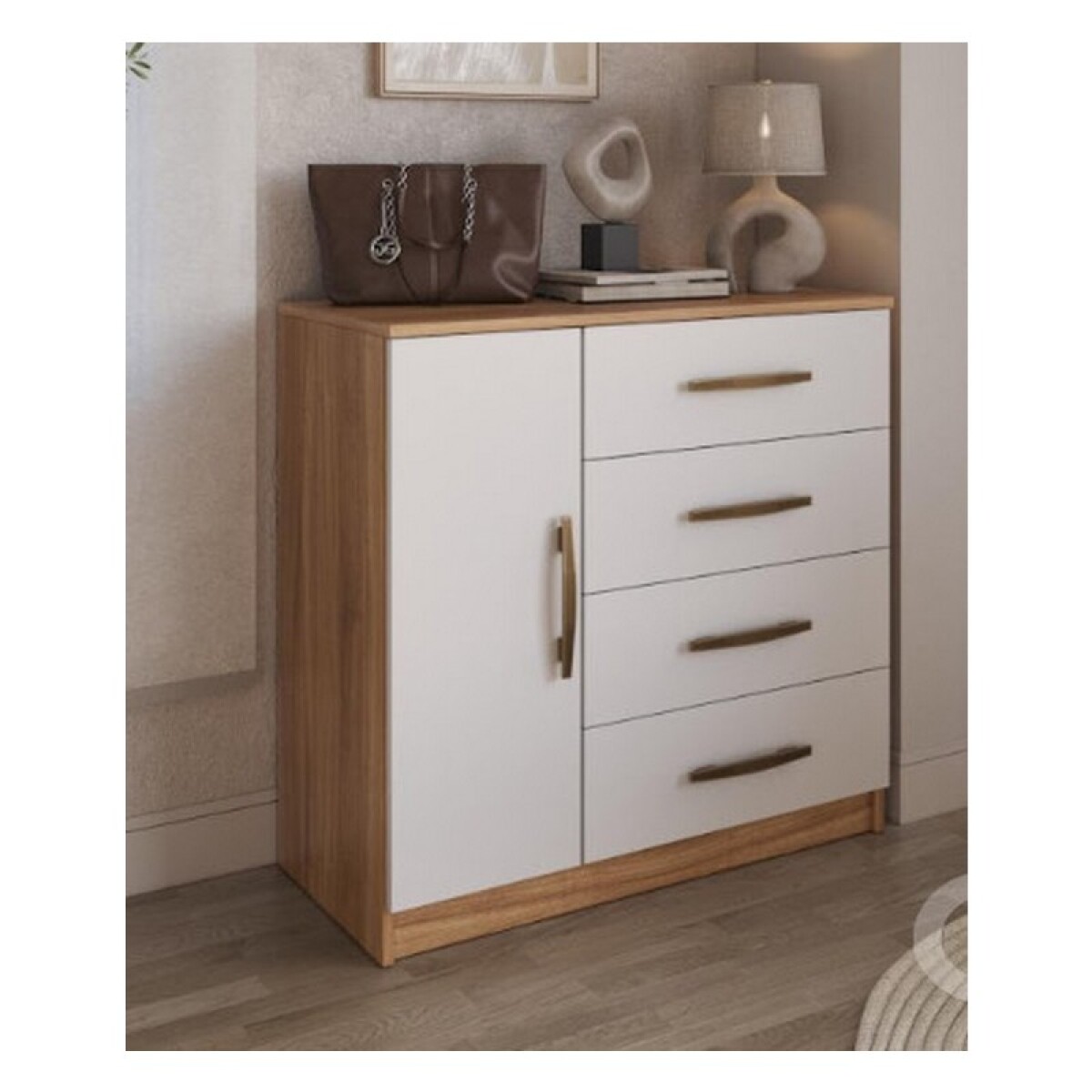 COMODA 1 PUERTA 4 CAJONES ARTECAS NOGAL/BLANCO 