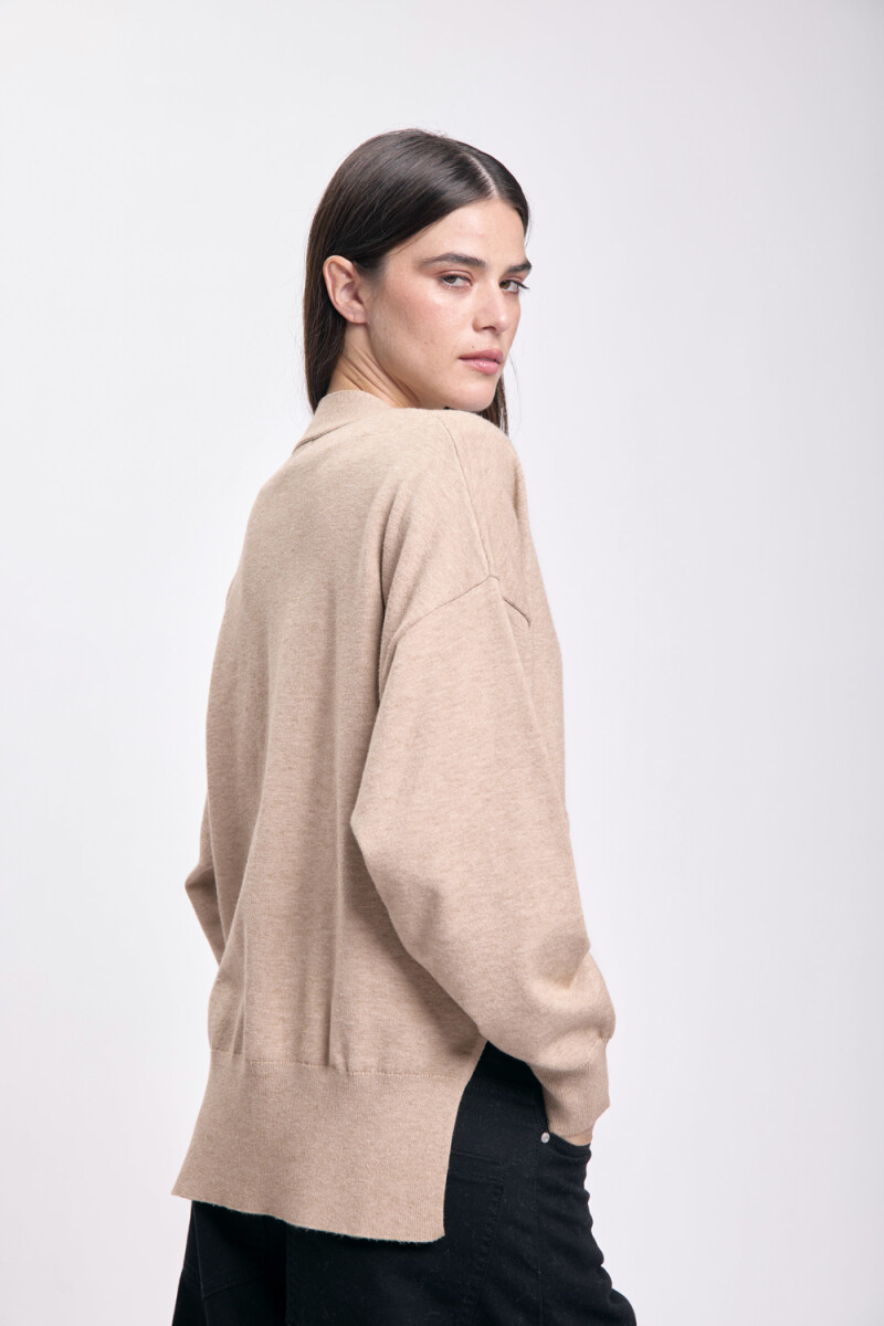Cardigan punto corte lateral Taupe