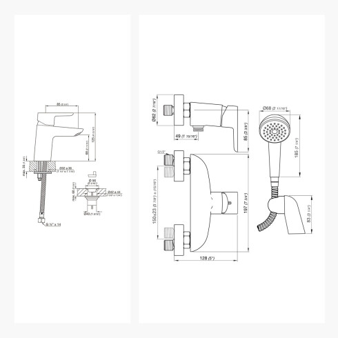 Juego De Griferia, Incluye Ducha Exterior Sin Transferencia Y Lavatorio Bajo Linea Puelo Fv 000