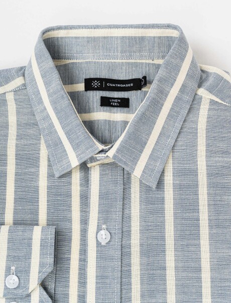 Camisa m/l efecto lino rayada azul