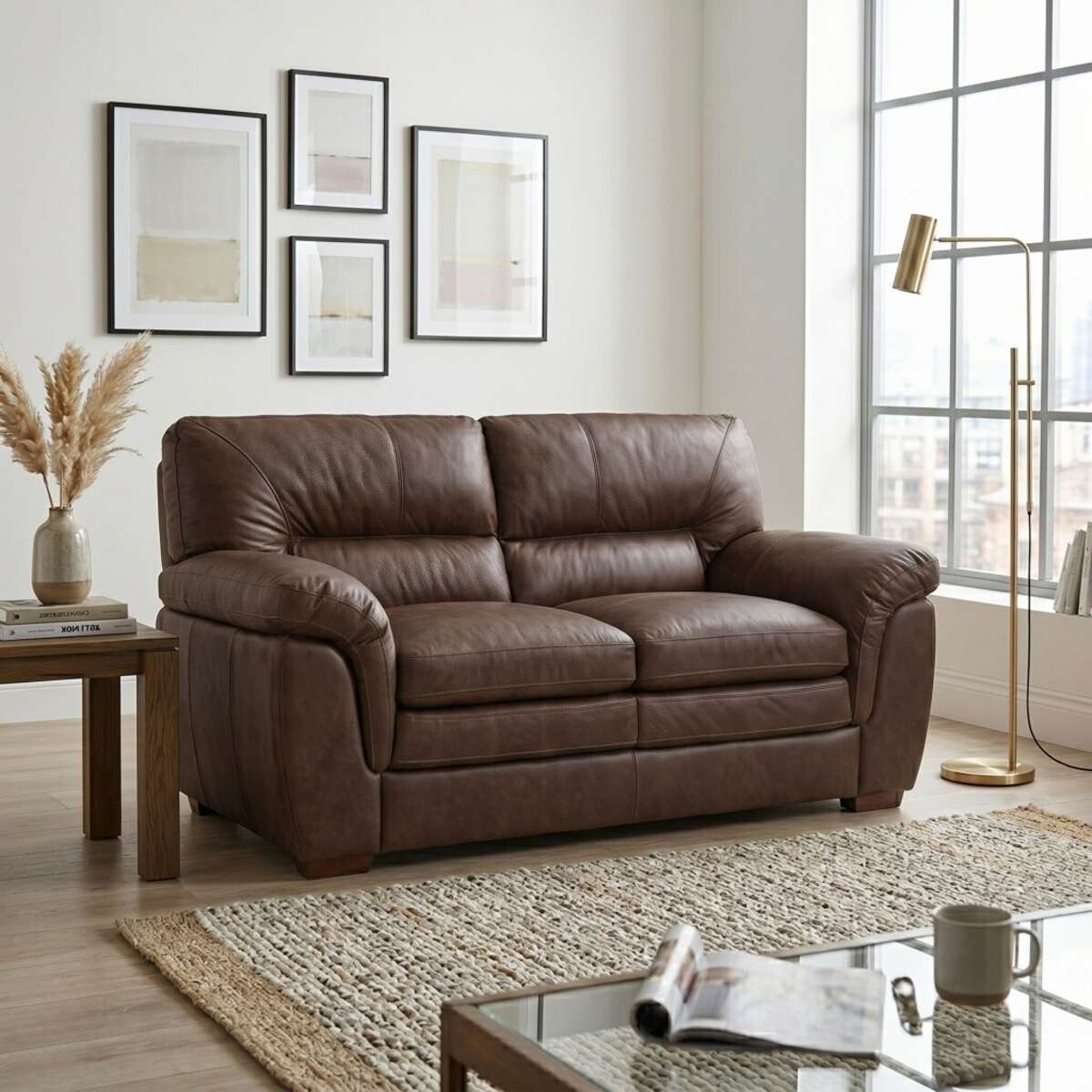 Sillon Livintus 2 Cuerpos Cuero Natural - Cafe 
