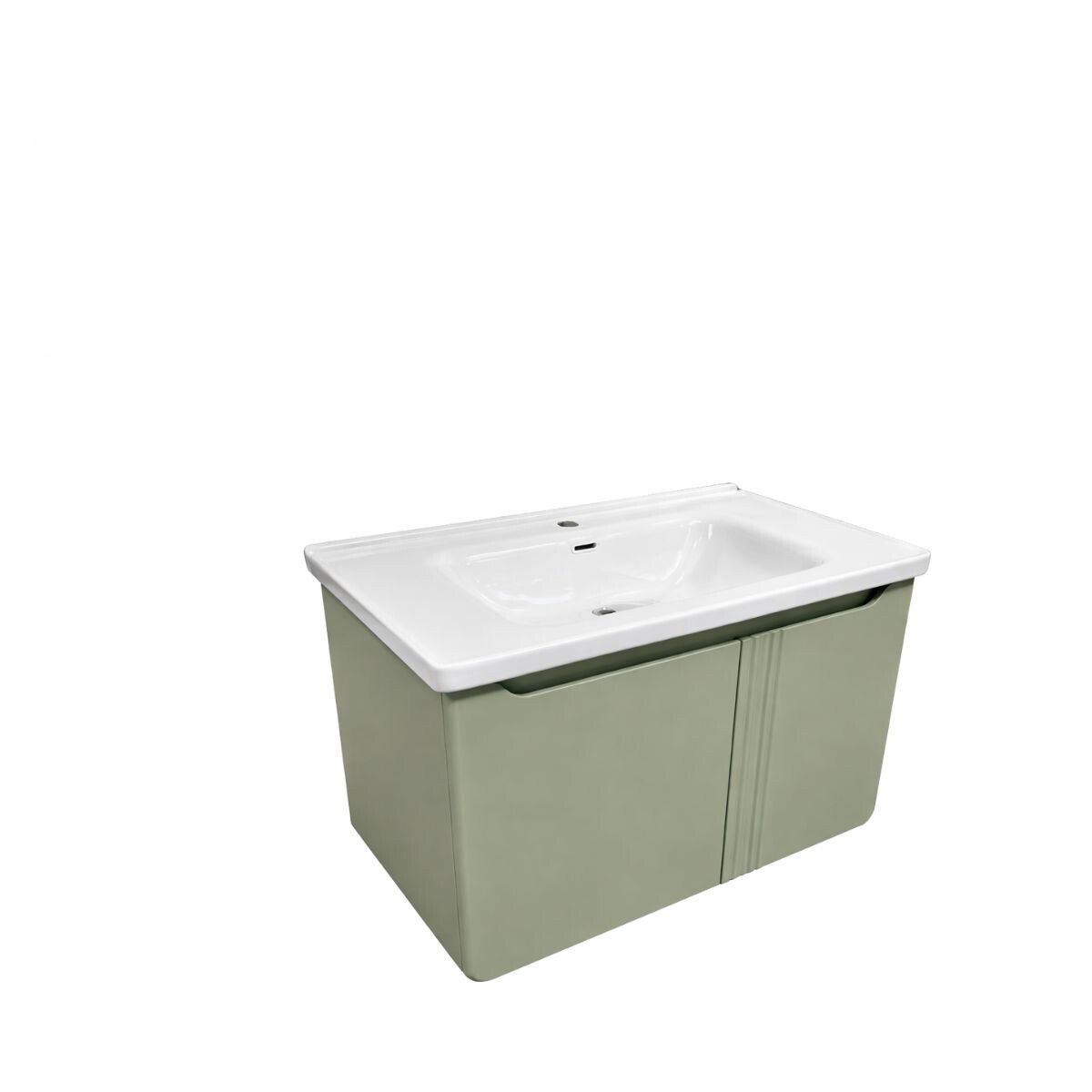 Mueble De Baño Suspendido Curve Verde 80 Cm Con Bacha De Loza 