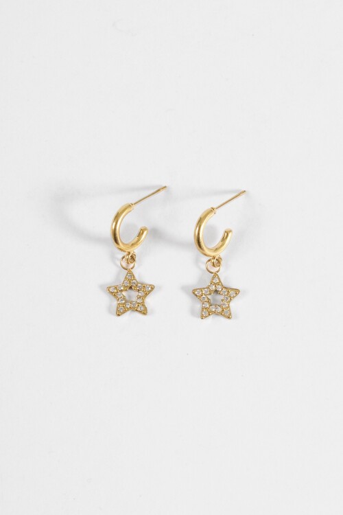 Aros dije estrella strass acero dorado
