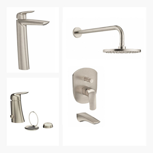 JUEGO DE GRIFERIA COMPLETO FV EPUYEN BRUSHED NICKEL GRIS-BRUSHED NICKEL