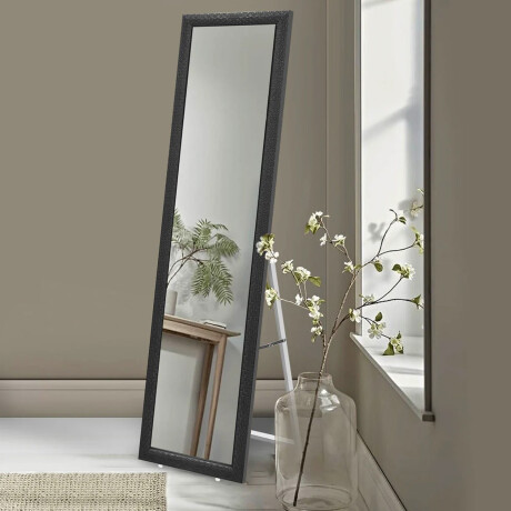 Espejo con Pie de Metal y Marco Texturizado 155x55cm Negro y Dorado