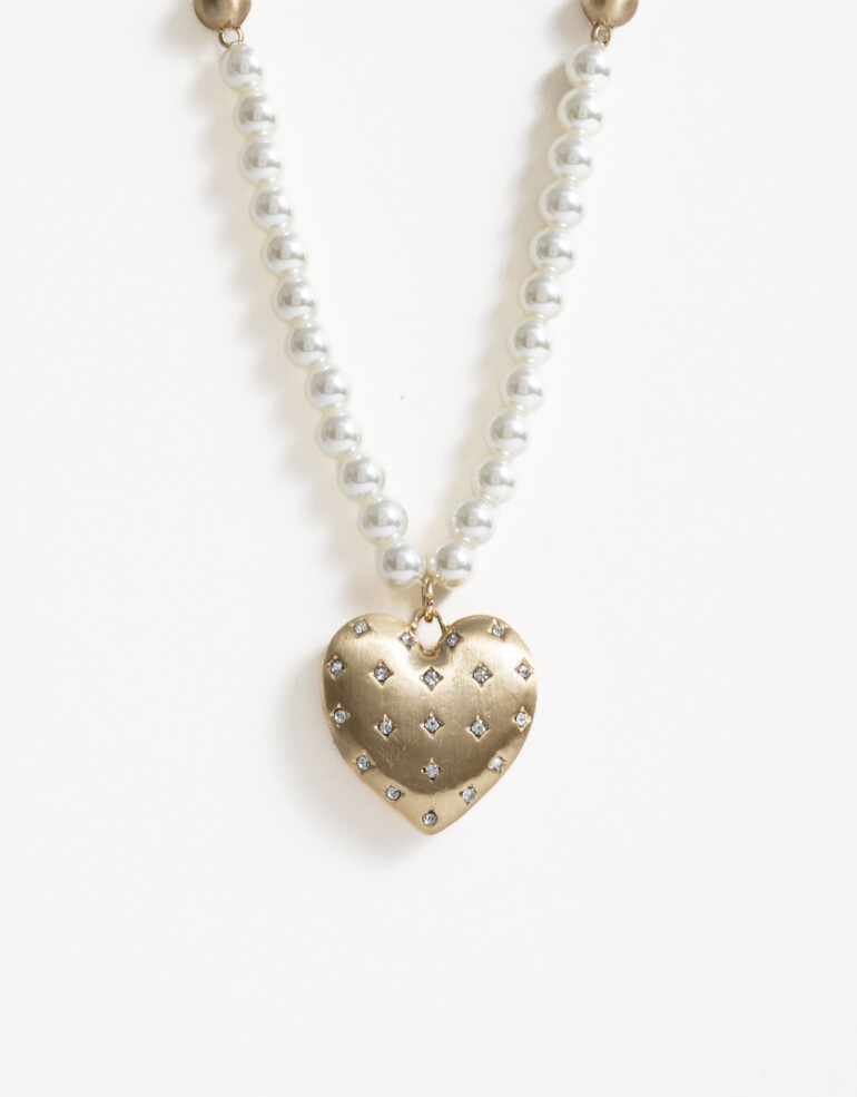 Collares Largos Perla Collar Largo Con Corazón Brushed - Dorado