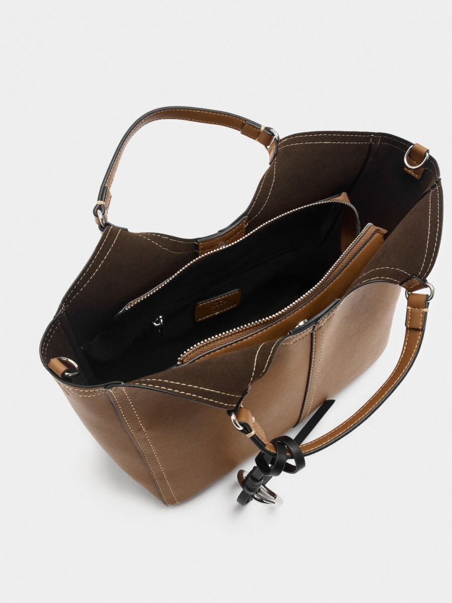 Bolso Tote Liso Con Cierre De Cremallera camel