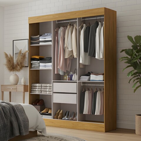 Ropero Armario Sirius 3 Puertas Corredizas 2 Cajones Con Rieles Metálicos Color Marrocos Off White / Marrocos Ripado Ropero Armario Sirius 3 Puertas Corredizas 2 Cajones Con Rieles Metálicos Color Marrocos Off White / Marrocos Ripado