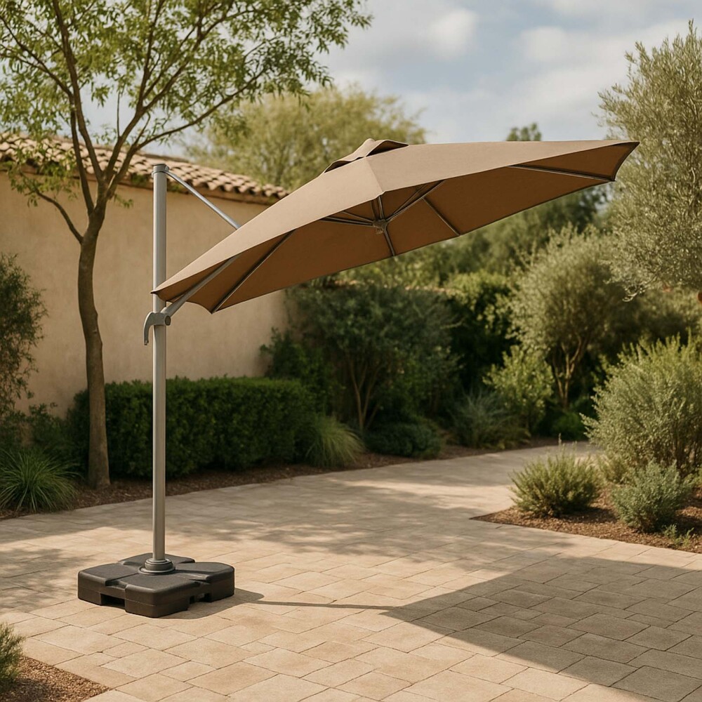 SOMBRILLA C/BASE ALUMINIO-Y-POLIESTER MARRON SIDNEY