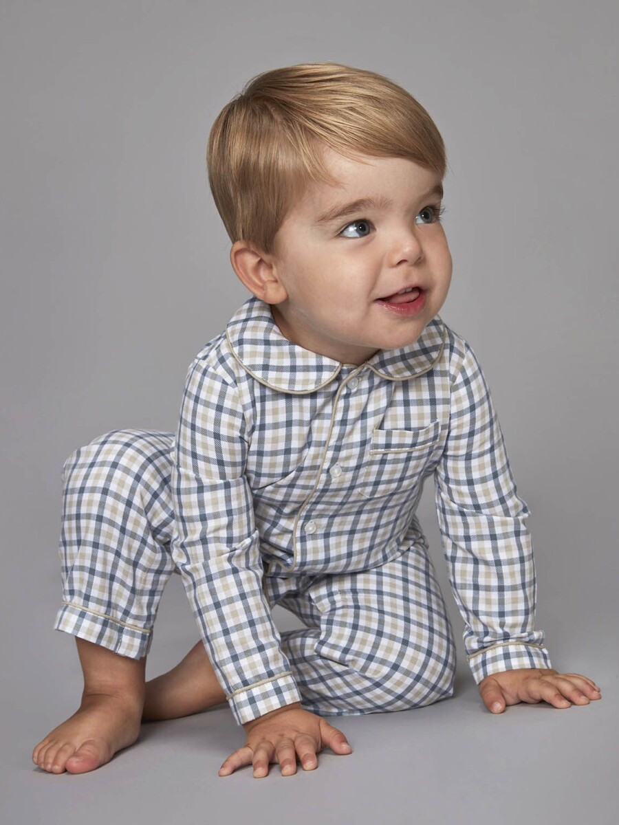 Pijama De Cuadro Vichy Gris Azulado