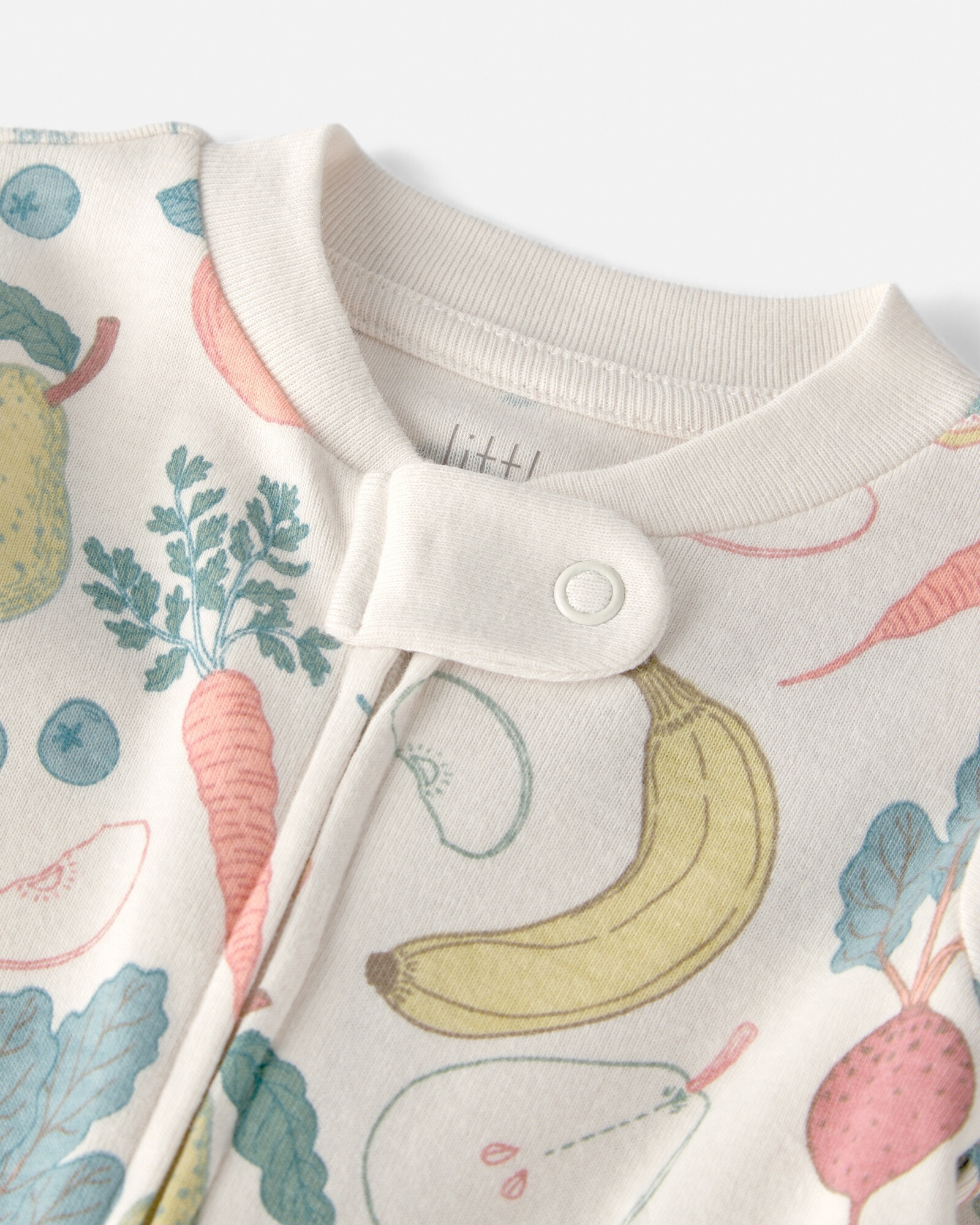 Pijama enterito de algodón orgánico con pie, diseño frutas y verduras Sin color