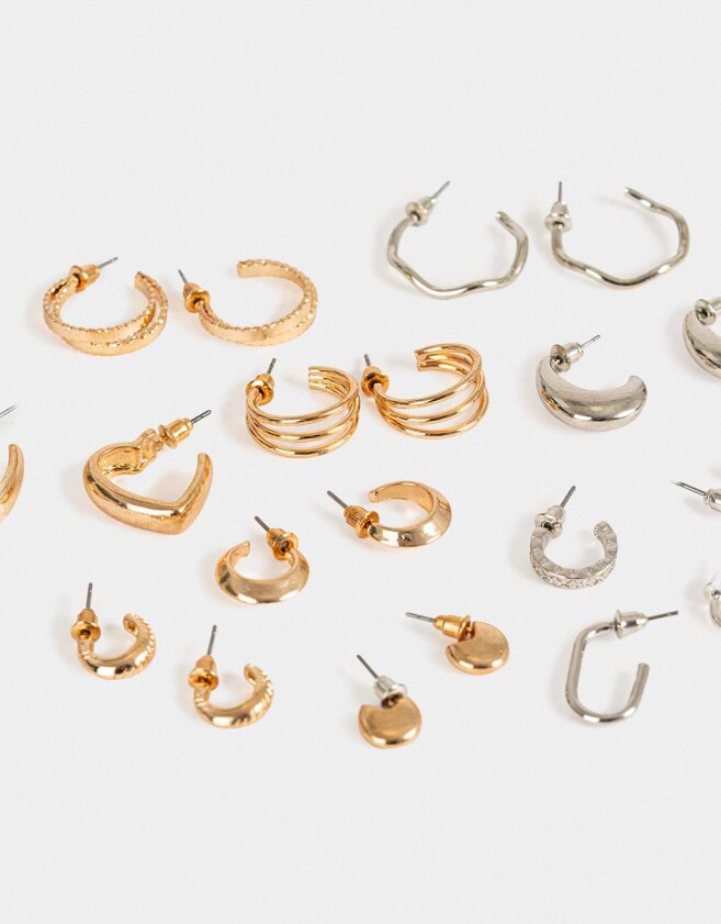Aros Argollas Set Metal Aros Argollas Sets - Combinacion Bicolor