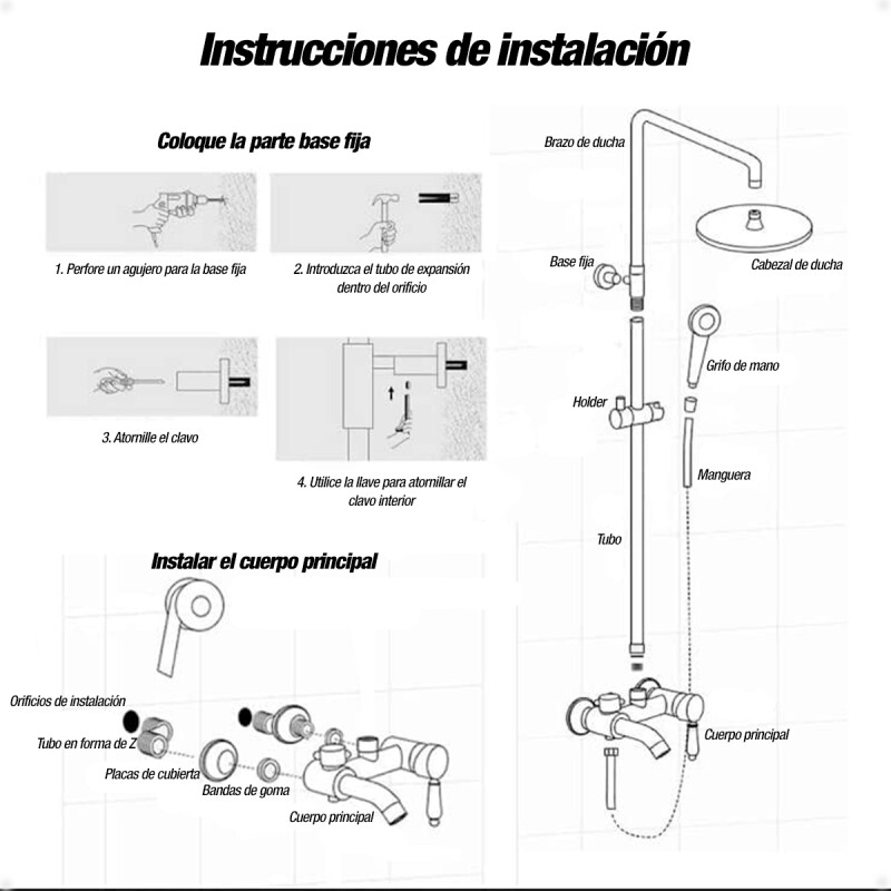 Barral De Ducha Con Teléfono de Ducha Cabezal Brazo Manguera y Monocomando Acero inoxidable Negro Barral De Ducha Con Teléfono de Ducha Cabezal Brazo Manguera y Monocomando Acero inoxidable Negro