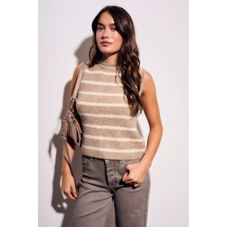 Chaleco Rayado Beige Melange