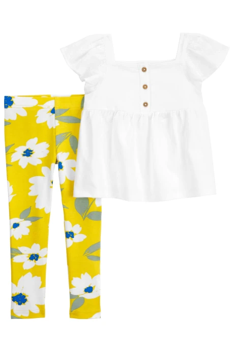 Set dos piezas de algodón, calza floral y blusa Set dos piezas de algodón, calza floral y blusa