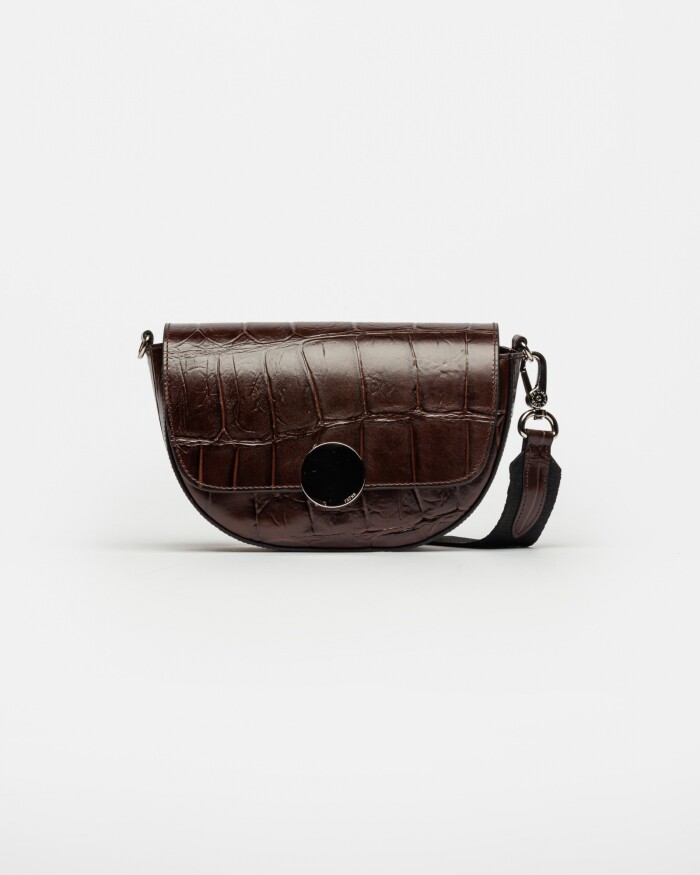 Bandolera The Circle En Cuero Grabado Croco Marron