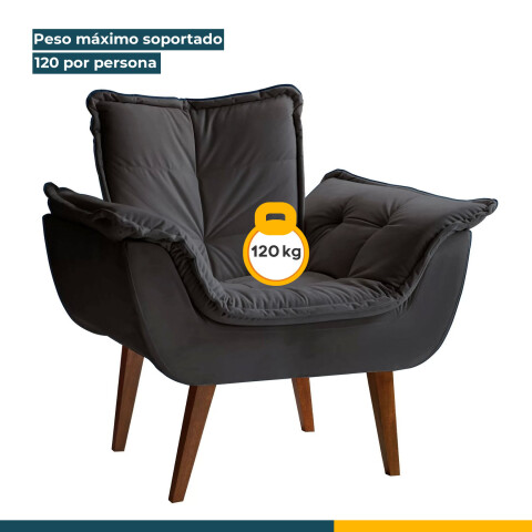 SILLON Butaca EROS Poltrona con asiento y espaldar de espuma revestido en terciopelo - Grafito SILLON Butaca EROS Poltrona con asiento y espaldar de espuma revestido en terciopelo - Grafito