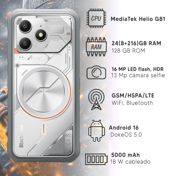 Blackview Fort 100 24(8+16)gb Ram 128gb 4g BLANCO