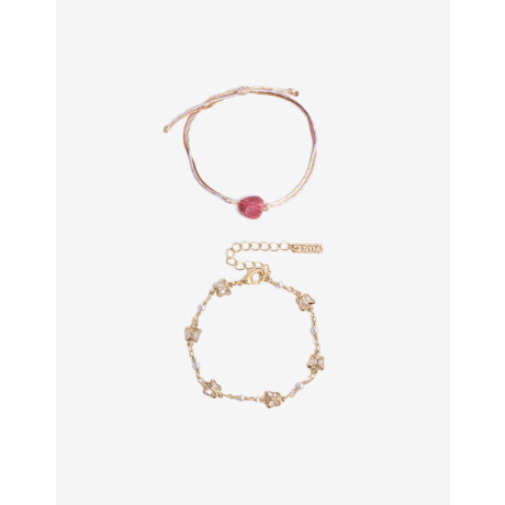 Set Pulseras Mariposa Y Piedra Dorado Oro Cepillado Mate
