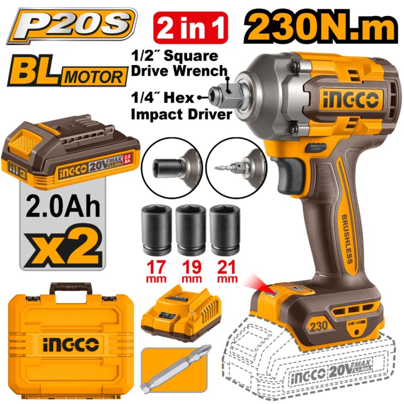 Llave y Atornillador de Impacto INGCO a Batería 20V CIWLI20236 Llave y Atornillador de Impacto INGCO a Batería 20V CIWLI20236