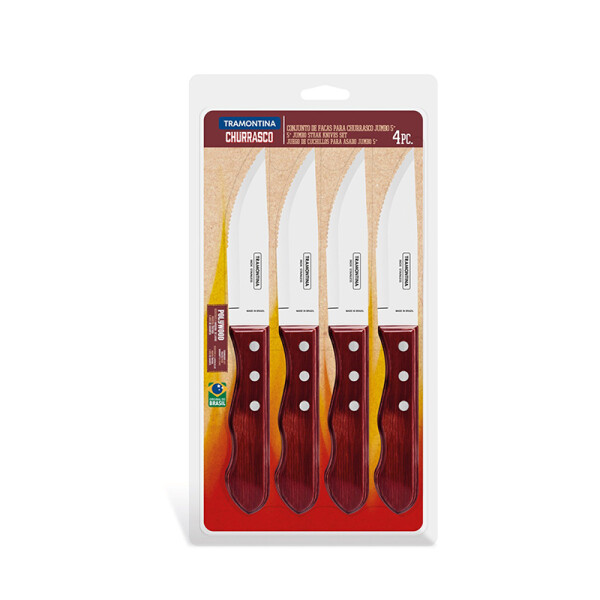 Cuchillo Jumbo para asado modelo CHURRASCO, 4 piezas -TRAMONTINA FER04920
