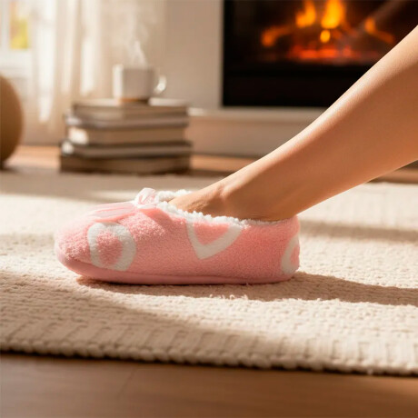 Pantufla Corazón y Lazo Rosa/Blanco