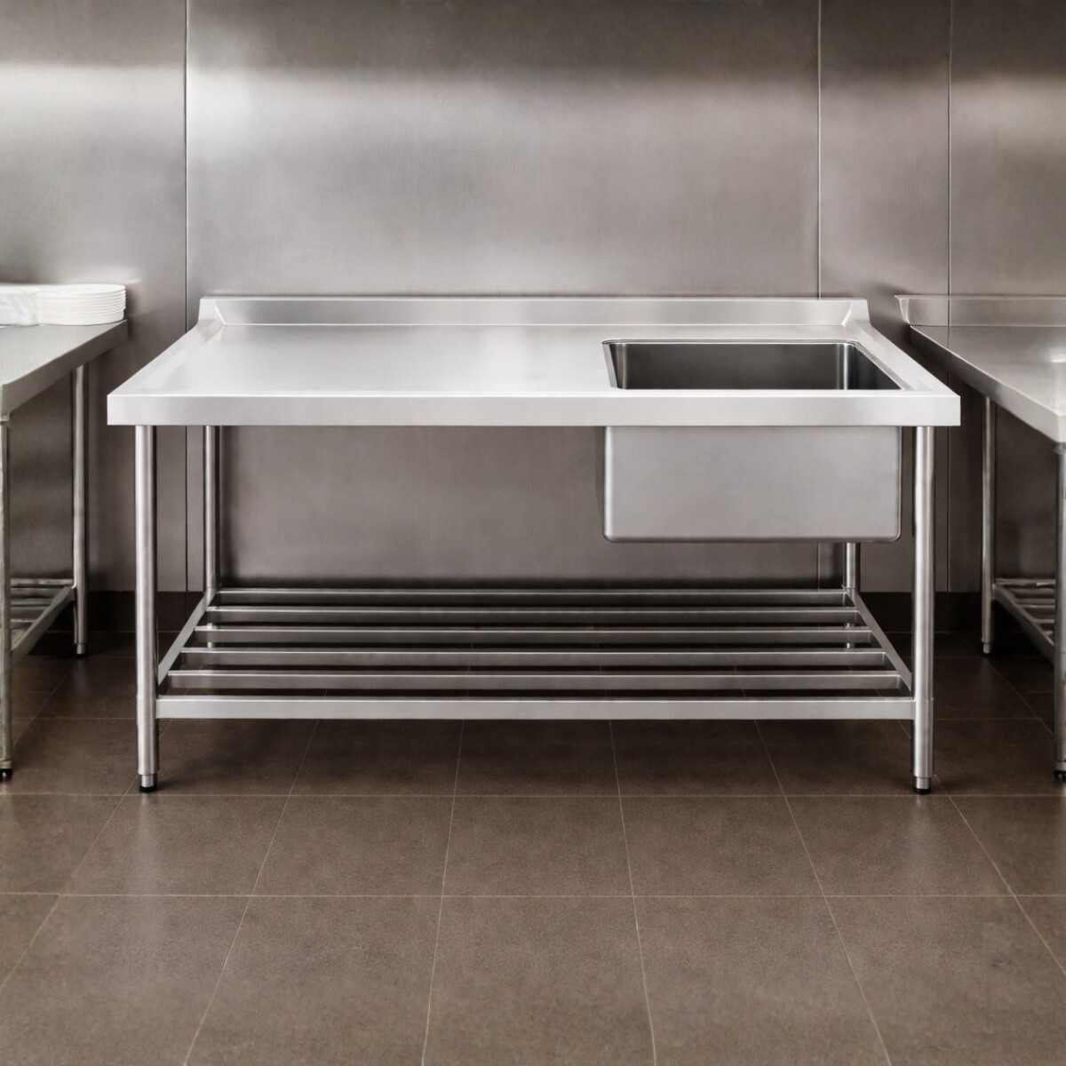 Mesada de Lavado 1 Pileta con Estante 140 x 60 cm Acero Inoxidable 